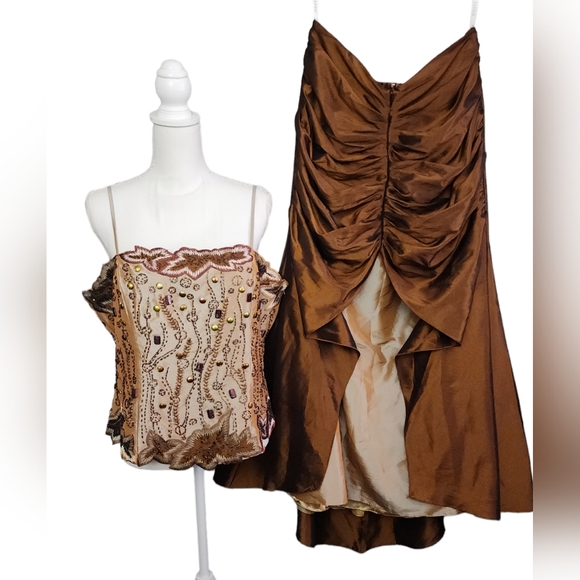 FIESTA 3pc Top Skirt Shawl Sari Style Formal Wedding Evening Set. Brown. Size:2X - Picture 2 of 16